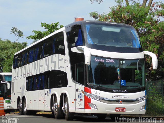Auto Viação Catarinense 3516 na cidade de São Paulo, São Paulo, Brasil, por Matheus Henrique. Número da foto: #3087045.