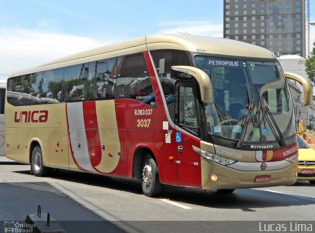 Transportes Única Petrópolis RJ 163.037 na cidade de Rio de Janeiro, Rio de Janeiro, Brasil, por Lucas Lima. ID da foto: 3696543.