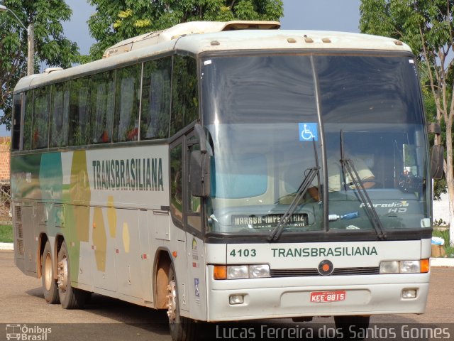 Transbrasiliana Transportes e Turismo 4103 na cidade de Araguatins, Tocantins, Brasil, por Lucas Ferreira dos Santos Gomes. ID da foto: 3704344.