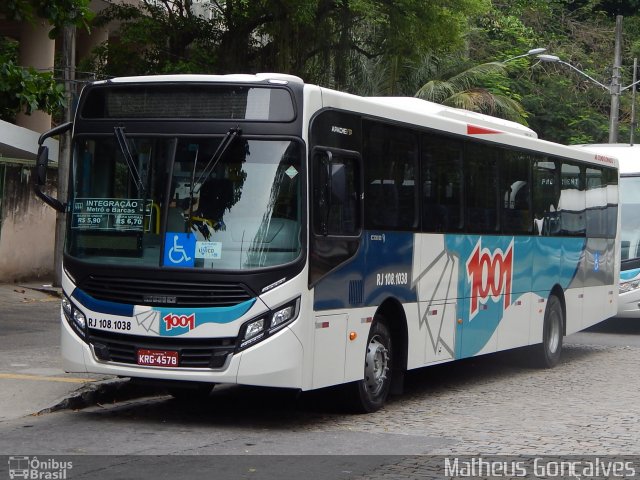 Auto Viação 1001 RJ 108.1038 na cidade de Rio de Janeiro, Rio de Janeiro, Brasil, por Matheus Gonçalves. Número da foto: #3721120.