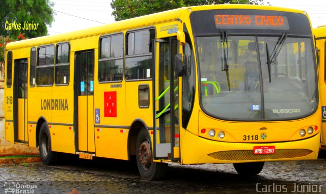 TCGL - Transportes Coletivos Grande Londrina 3118 na cidade de Londrina, Paraná, Brasil, por Carlos Júnior. ID da foto: 3687049.