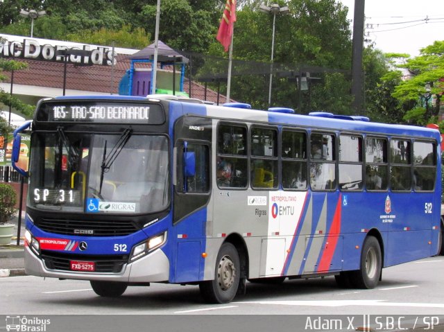 Rigras Transporte Coletivo e Turismo 512 na cidade de São Bernardo do Campo, São Paulo, Brasil, por Adam Xavier Rodrigues Lima. Número da foto: #3780716.