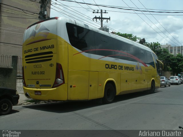 Ouro de Minas Transportes e Turismo 1303 na cidade de Três Rios, Rio de Janeiro, Brasil, por Adriano Duarte. Número da foto: #3801400.