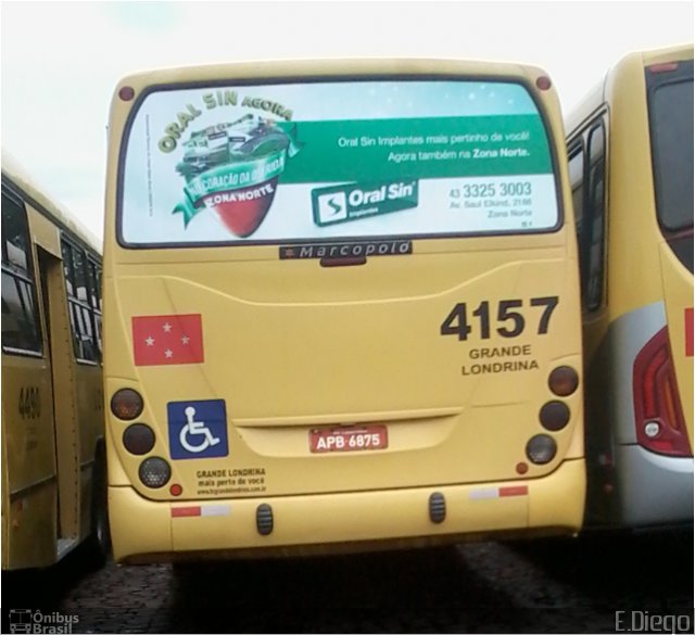 TCGL - Transportes Coletivos Grande Londrina 4157 na cidade de Londrina, Paraná, Brasil, por Diego Lopes. Número da foto: #3831070.