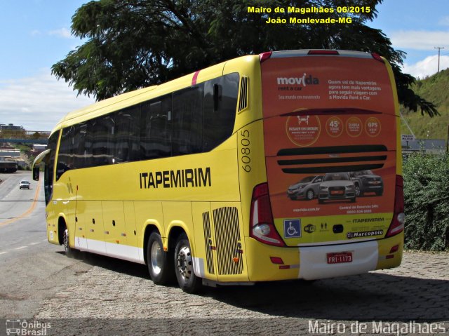 Viação Itapemirim 60805 na cidade de João Monlevade, Minas Gerais, Brasil, por Mairo de Magalhães. Número da foto: #3842647.