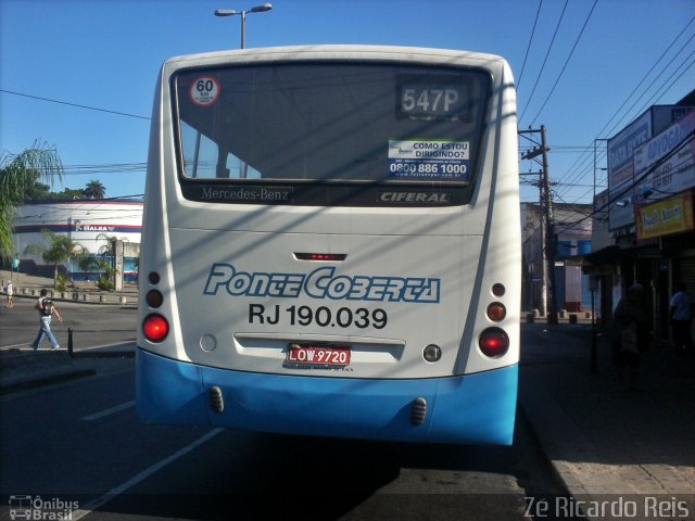 Viação Ponte Coberta RJ 190.039 na cidade de Rio de Janeiro, Rio de Janeiro, Brasil, por Zé Ricardo Reis. Número da foto: #3812526.