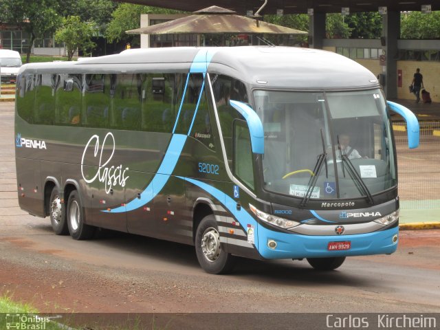 Empresa de Ônibus Nossa Senhora da Penha 52002 na cidade de Foz do Iguaçu, Paraná, Brasil, por Carlos Kircheim. ID da foto: 3858488.