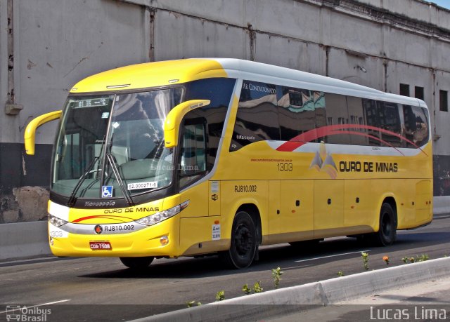 Ouro de Minas Transportes e Turismo 1303 na cidade de Rio de Janeiro, Rio de Janeiro, Brasil, por Lucas Lima. Número da foto: #3875975.