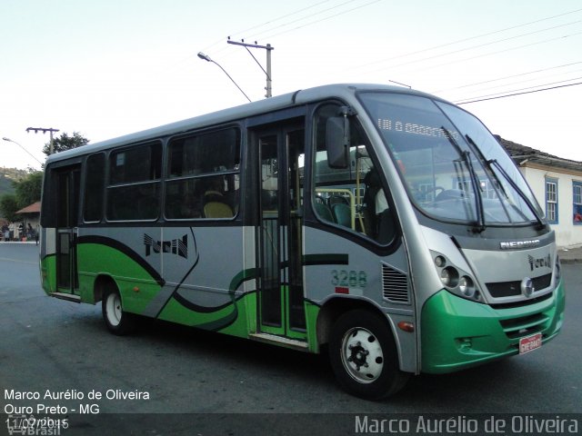 Turin Transportes 3288 na cidade de Ouro Preto, Minas Gerais, Brasil, por Marco Aurélio de Oliveira. ID da foto: 3878636.