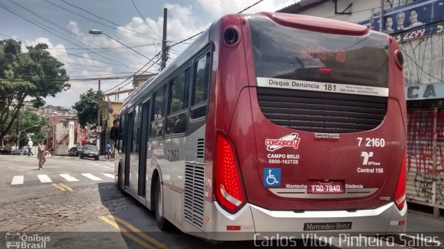 Viação Campo Belo 7 2160 na cidade de São Paulo, São Paulo, Brasil, por Carlos Vitor Pinheiro Salles. ID da foto: 3165014.