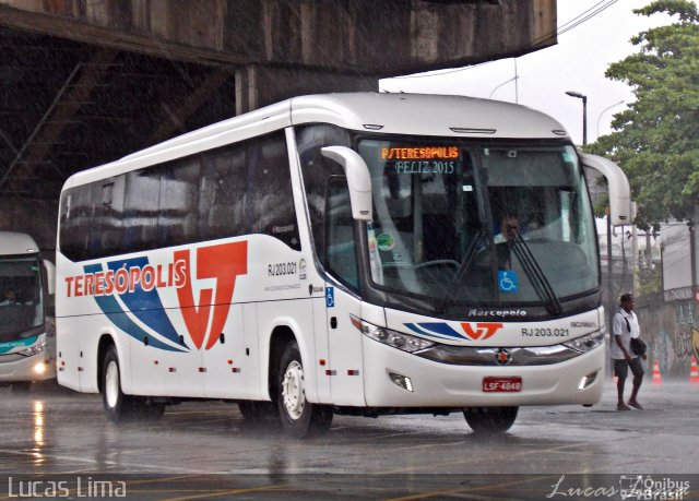 Viação Teresópolis RJ 203.021 na cidade de Rio de Janeiro, Rio de Janeiro, Brasil, por Lucas Lima. Número da foto: #3203447.
