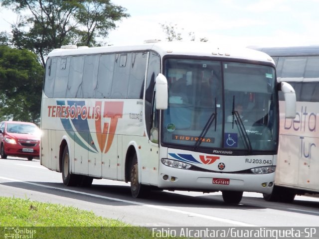 Viação Teresópolis RJ 203.043 na cidade de Lorena, São Paulo, Brasil, por Fabio Alcantara. ID da foto: 3205808.