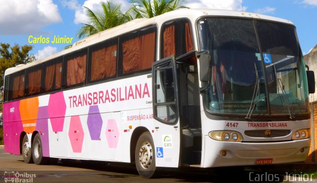 Transbrasiliana Transportes e Turismo 4147 na cidade de Goiânia, Goiás, Brasil, por Carlos Júnior. ID da foto: 3208043.