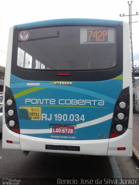 Viação Ponte Coberta RJ 190.034 na cidade de Rio de Janeiro, Rio de Janeiro, Brasil, por Benício José da Silva Júnior. Número da foto: #3238106.