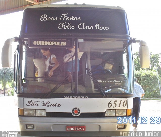 Expresso São Luiz 6510 na cidade de Quirinópolis, Goiás, Brasil, por Amarildo Júnior. Número da foto: #3305611.