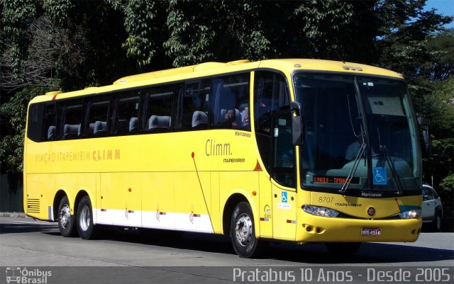 Viação Itapemirim 8707 na cidade de São Paulo, São Paulo, Brasil, por Cristiano Soares da Silva. Número da foto: #3382724.