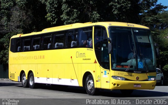 Viação Itapemirim 8707 na cidade de São Paulo, São Paulo, Brasil, por Cristiano Soares da Silva. ID da foto: 3382724.