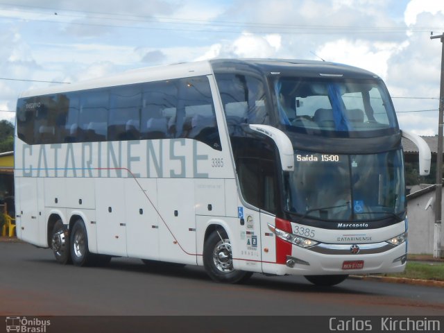 Auto Viação Catarinense 3385 na cidade de Foz do Iguaçu, Paraná, Brasil, por Carlos Kircheim. ID da foto: 3339992.