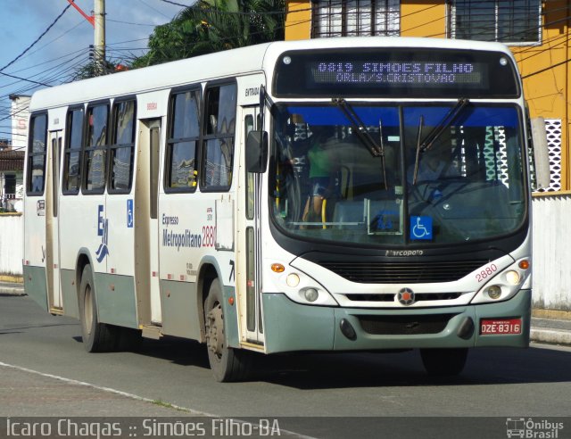 Expresso Metropolitano Transportes 2880 na cidade de Simões Filho, Bahia, Brasil, por Ícaro Chagas. Número da foto: #3432912.