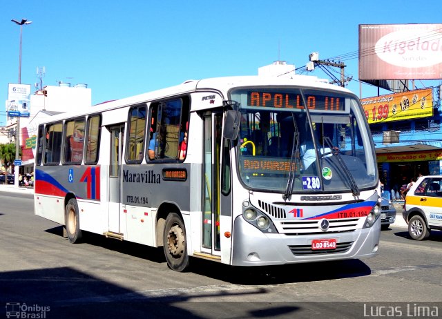 Maravilha Auto Ônibus ITB.01.194 na cidade de Itaboraí, Rio de Janeiro, Brasil, por Lucas Lima. ID da foto: 3414121.