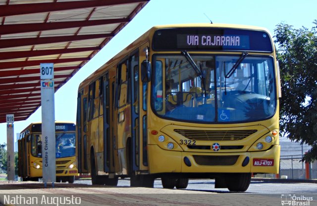 TCGL - Transportes Coletivos Grande Londrina 3322 na cidade de Londrina, Paraná, Brasil, por Nathan Augusto. ID da foto: 3531770.