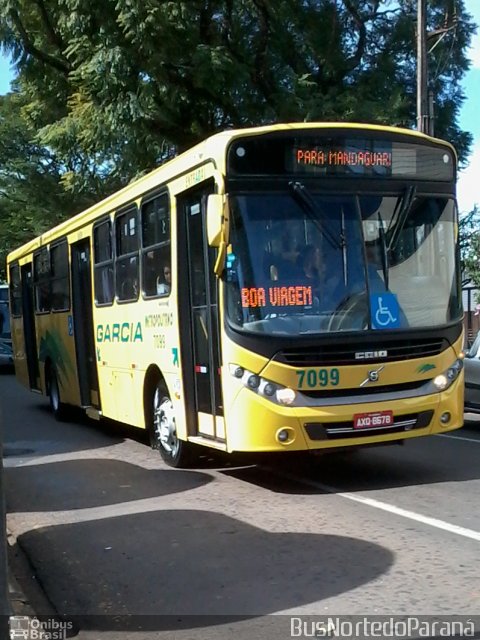 Viação Garcia 7099 na cidade de Apucarana, Paraná, Brasil, por Josino Vieira. ID da foto: 3582417.