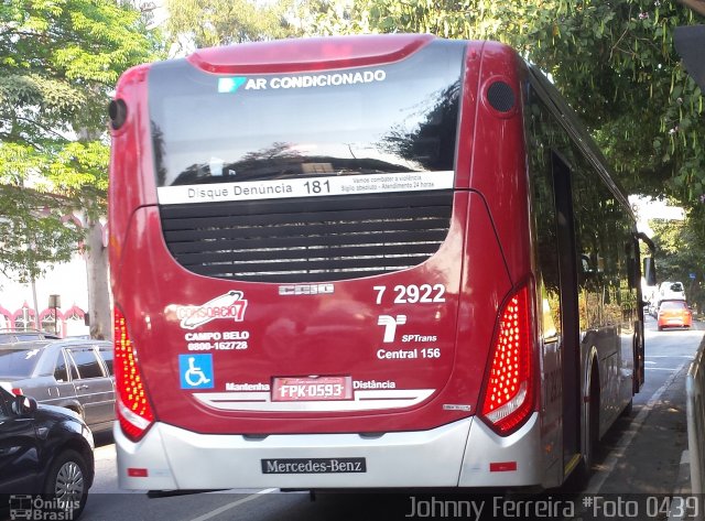 Viação Campo Belo 7 2922 na cidade de São Paulo, São Paulo, Brasil, por Johnny Ferreira. ID da foto: 3597260.