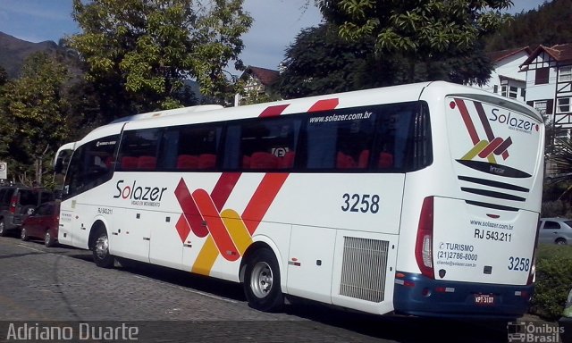 Solazer Transportes e Turismo 3258 na cidade de Petrópolis, Rio de Janeiro, Brasil, por Adriano Duarte. Número da foto: #3653960.