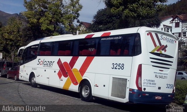 Solazer Transportes e Turismo 3258 na cidade de Petrópolis, Rio de Janeiro, Brasil, por Adriano Duarte. ID da foto: 3653960.