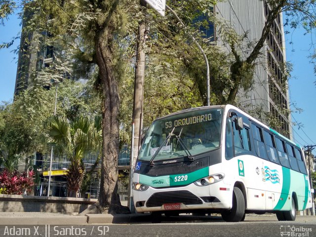 Viação Piracicabana Santos 5220 na cidade de Santos, São Paulo, Brasil, por Adam Xavier Rodrigues Lima. ID da foto: 3624351.